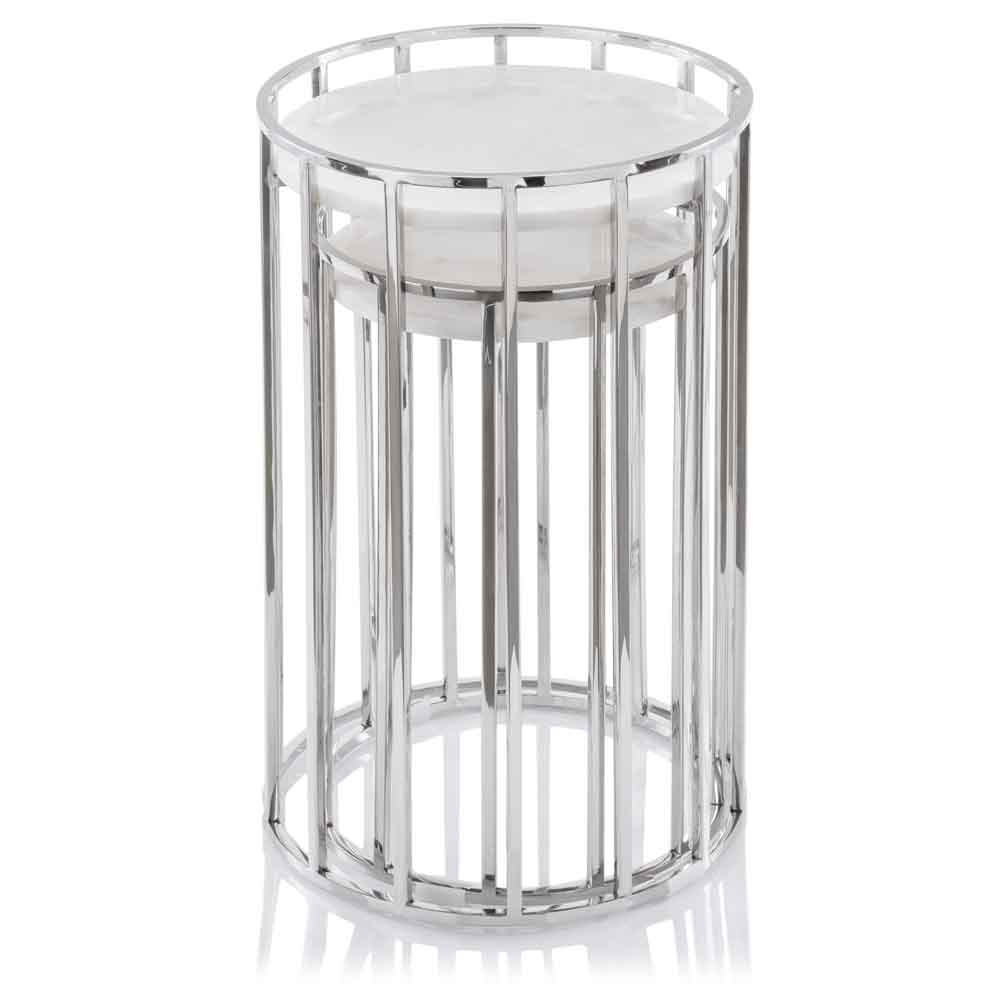 14" x 14" x 24" Buffed White Nested Marble Tables Set of 2