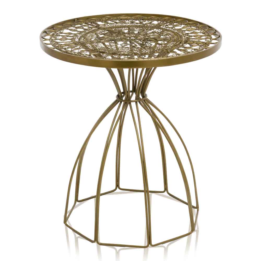 18" x 18" x 21" Antique Brass Wire Work Side Table