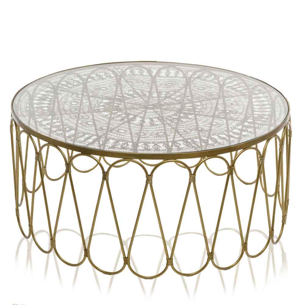 39" x 39" x 18" Antique Brass Wire Work Coffee Table