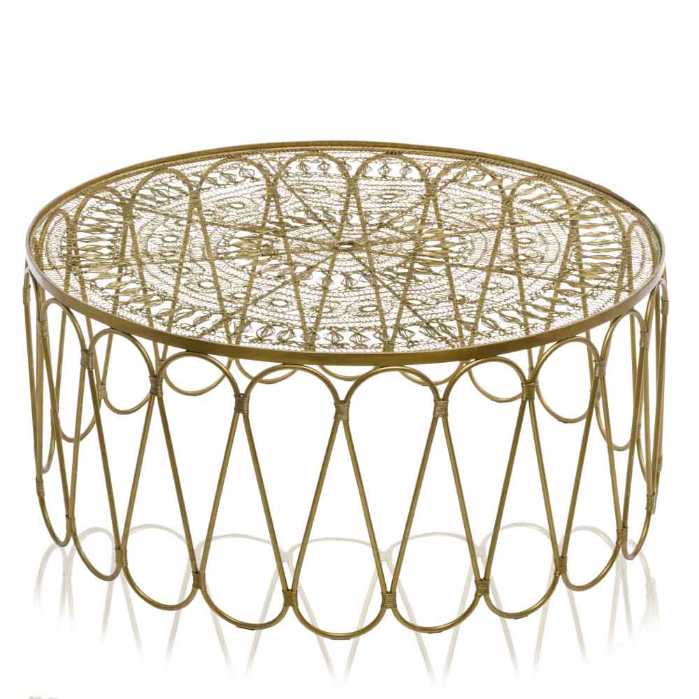 39" x 39" x 18" Antique Brass Wire Work Coffee Table