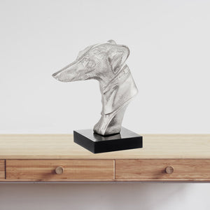 4" x 7.5" x 8.5" Silver and Black Bust on Bone Base Hound