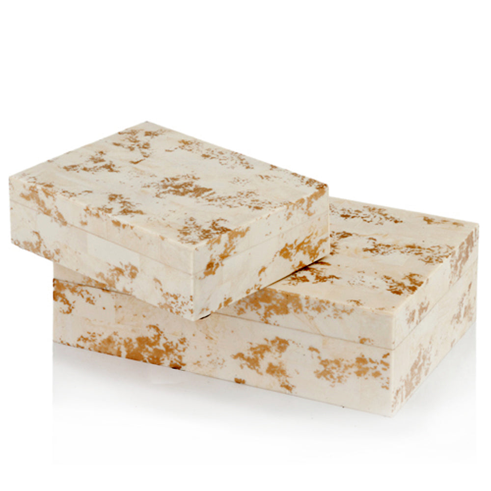 6" x 10" x 3" Natural and Gold Bone Boxes Set of 2