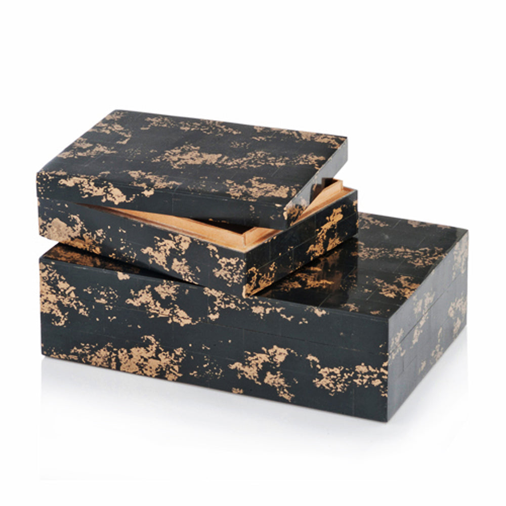 6" x 10" x 3" x Black and Gold Bone Boxes Set of 2