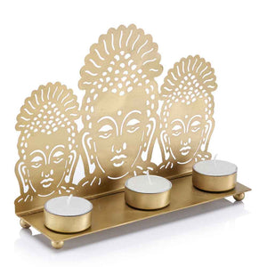 2.5" x 8.7" x 6.5" Gold Buddha 3 Lite Candle Holder