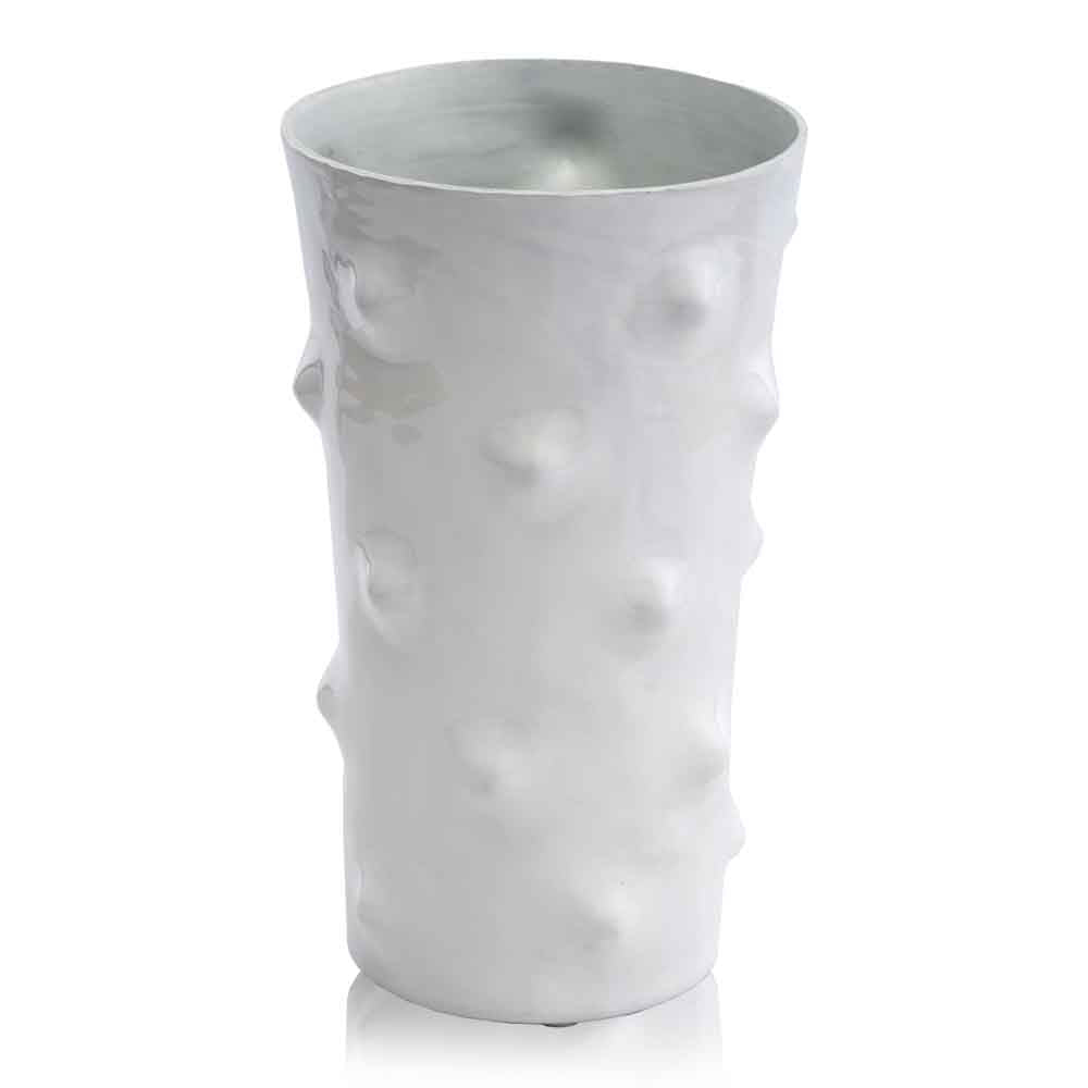 5.7" x 5.7" x 10" White Tall Dotted Vase