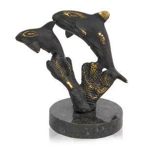 3" x 4" x 4.5" Bronze Black Jumping Dolphin Sculpture