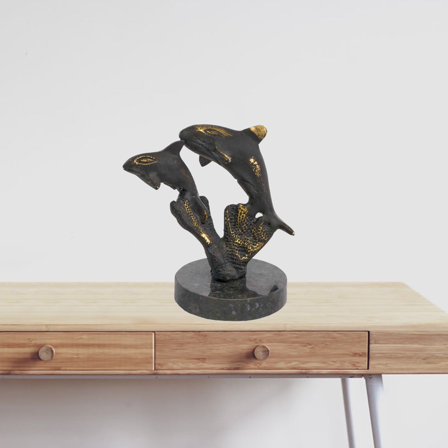 3" x 4" x 4.5" Bronze Black Jumping Dolphin Sculpture