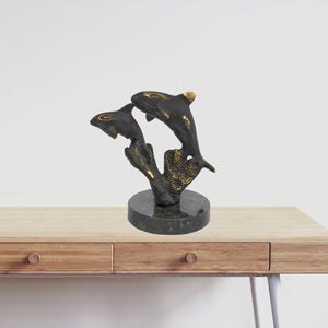 3" x 4" x 4.5" Bronze Black Jumping Dolphin Sculpture