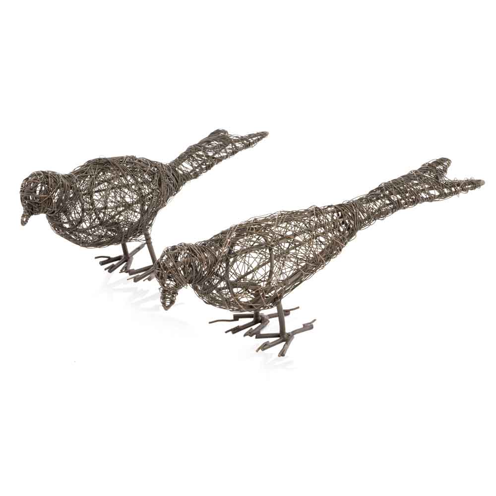 Set of 2 Bronze Finish Wire Birds Sculpture