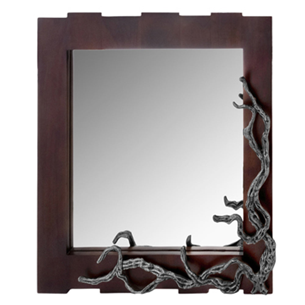3" x 33" x 32" Brown and Silver Vine Wall Mirror
