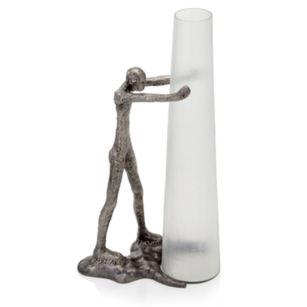 8" x 13" x 23" Antique Silver Chiseled Glass Tall Vase