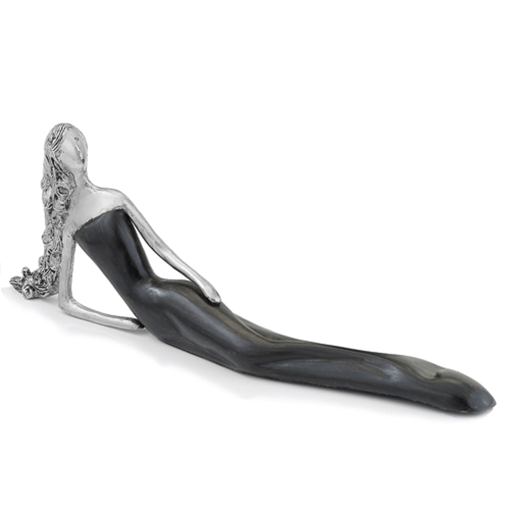 3" x 17.5" x 6" Black and Silver Curly Long Hair Reclining Lady