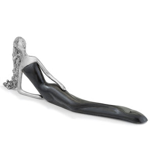 3" x 17.5" x 6" Black and Silver Curly Long Hair Reclining Lady