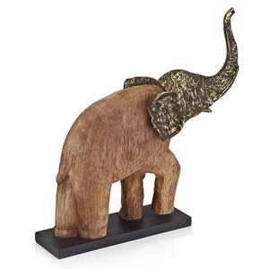 4.5" x 14.5" x 14" Brown Natural and Gold Bronze Wood Elephant