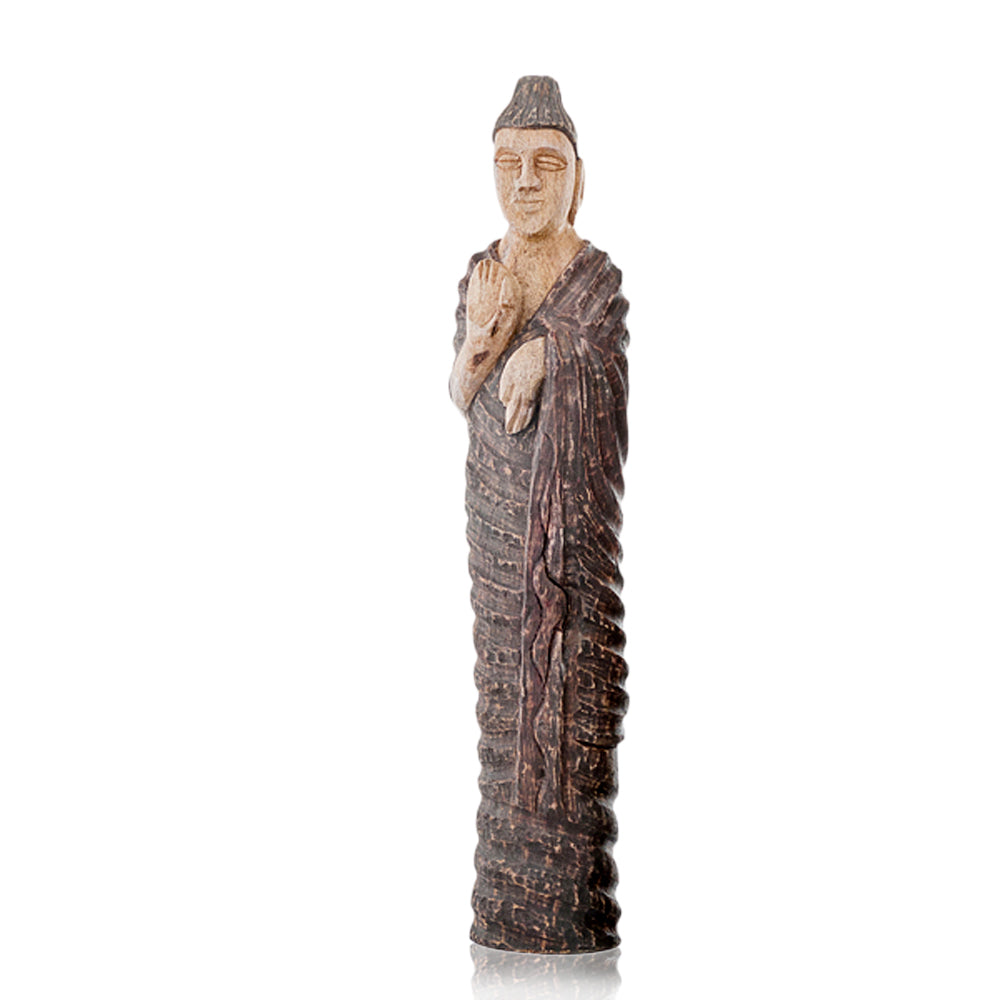 4" x 4.5" x 25" Natural and Brown Standing Buddha Sculpture