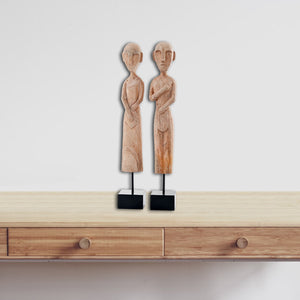 3.5" x 3.5" x 22.5" Gray African Museum Figures Set of 2