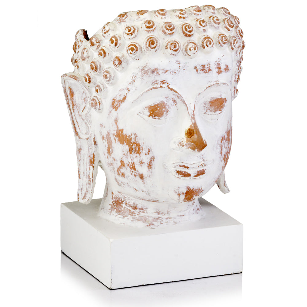 8" x 9" x 14" White Ceramic Buddha Bust