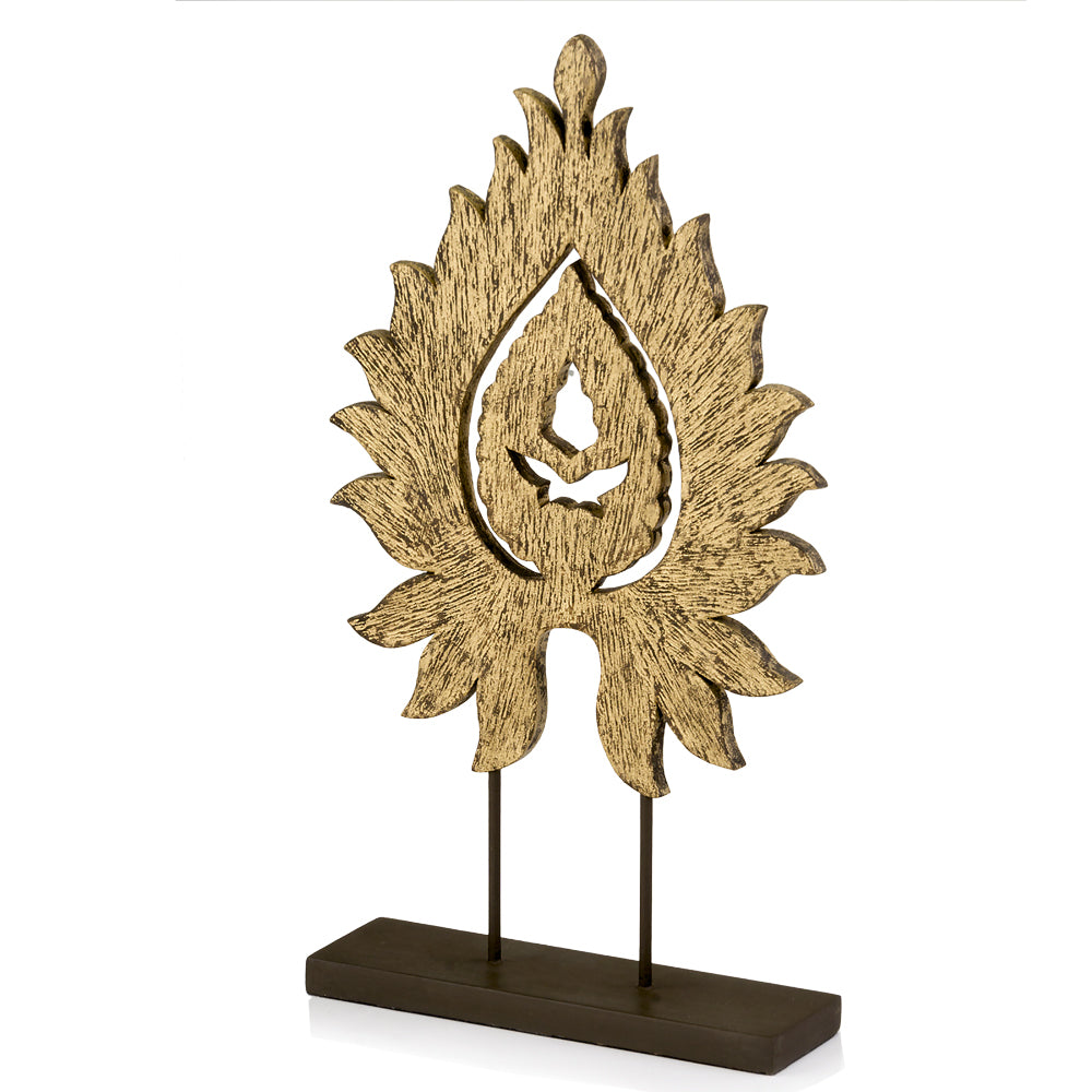 3" x 10" x 19" Natural Black Carved Flame on Stand