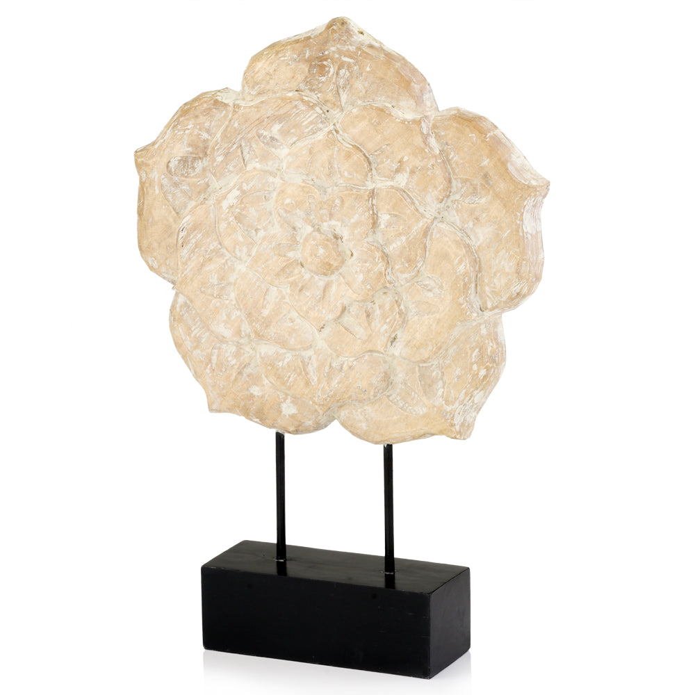 3.5" x 15" x 22" White Rose Carved Flower