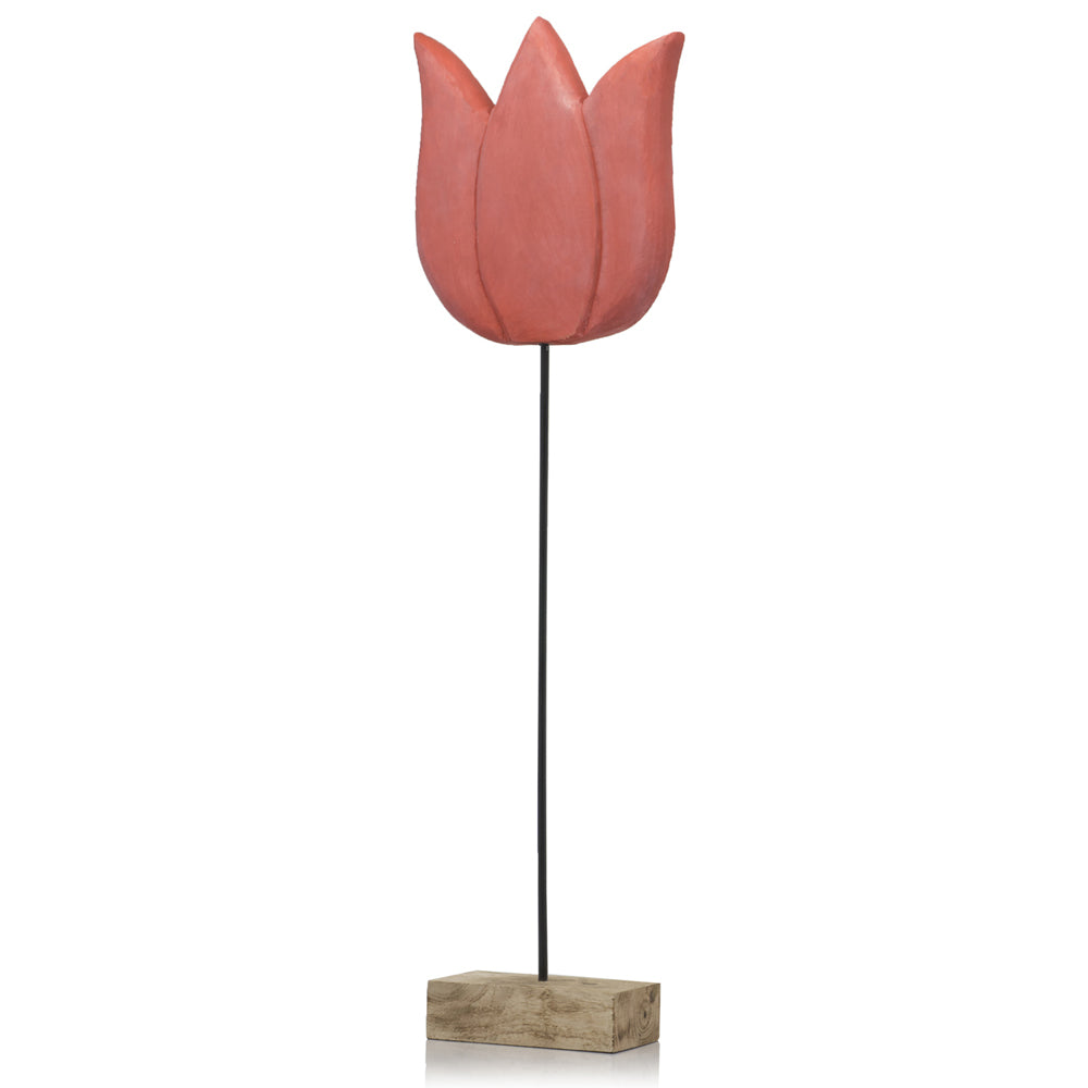 4" x 11" x 35" Natural and Black Tulipan Tall Red Tulip on Stand