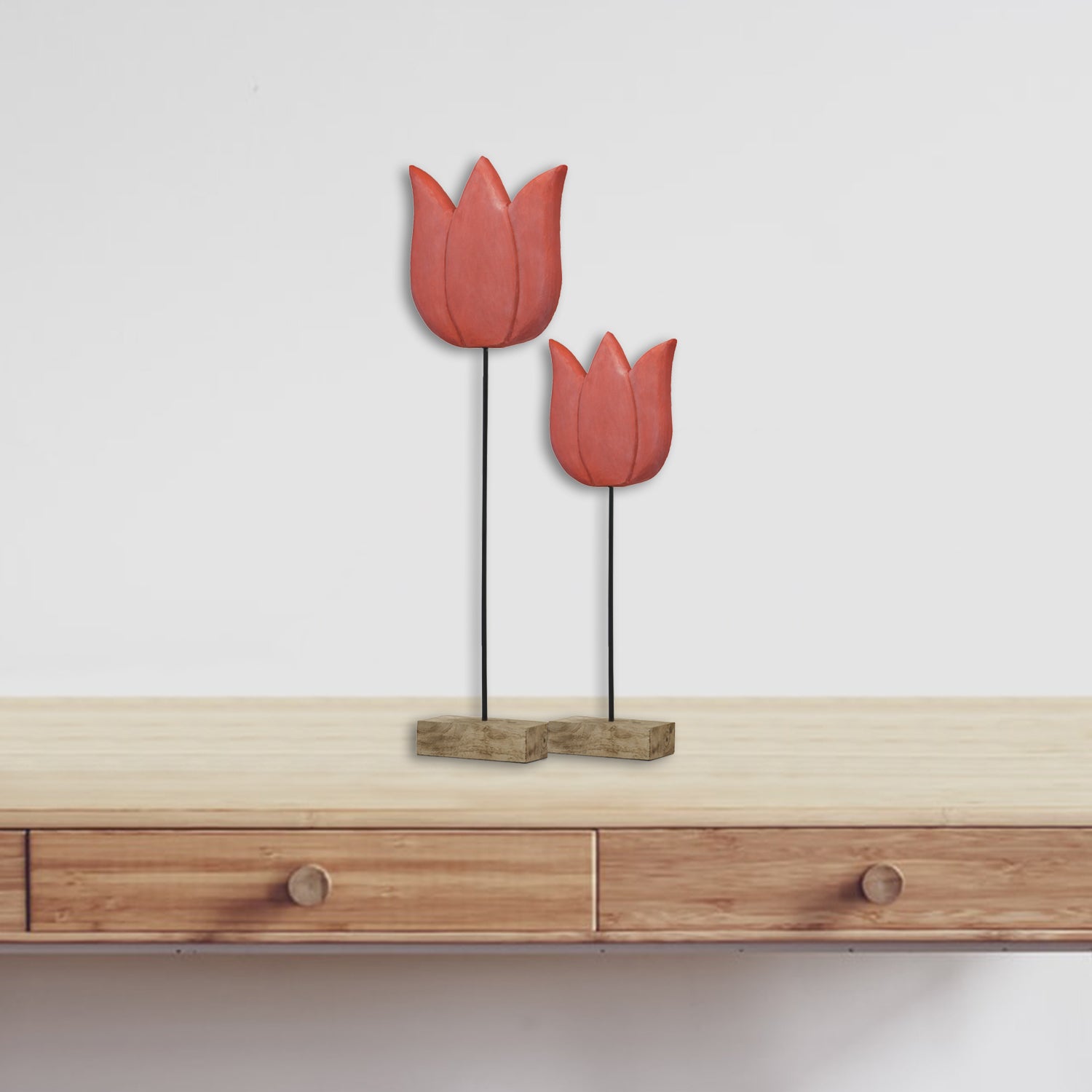 4" x 11" x 35" Natural and Black Tulipan Tall Red Tulip on Stand