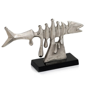 4" x 18" x 10.5" Rough Silver Black Pike Skeleton Sculpture