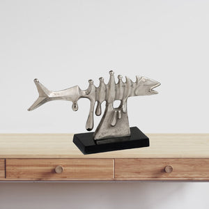 4" x 18" x 10.5" Rough Silver Black Pike Skeleton Sculpture