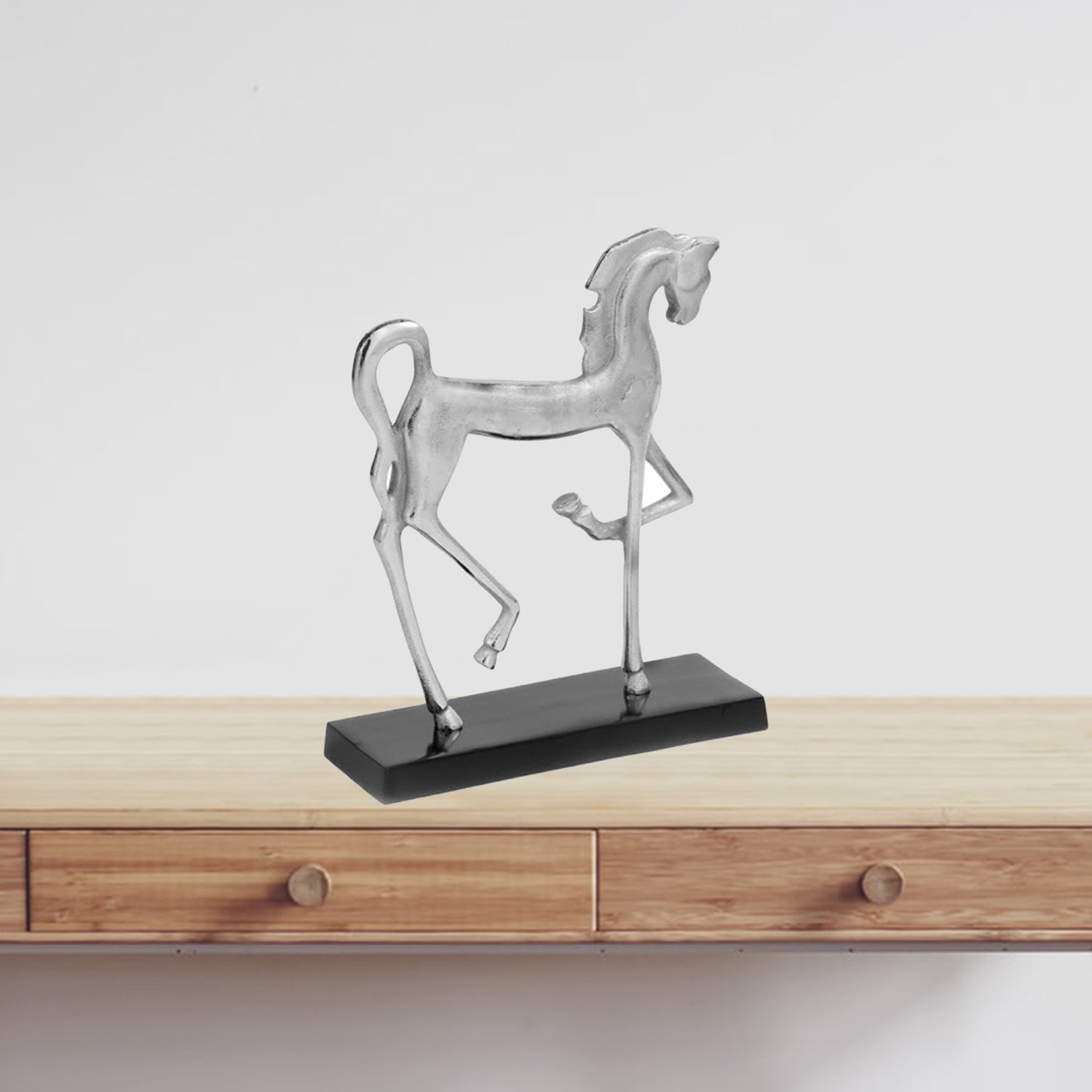 4" x 13" x 16" Rough Silver Black Cantering Horse