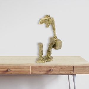 3.5" x 6" x 11" Antique Gold Abstract Businessman