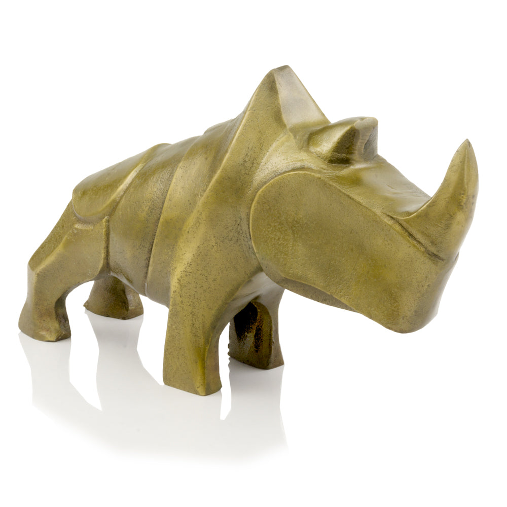 3.5" x 13" x 7.5" Antique Gold Standing Rino Sculpture