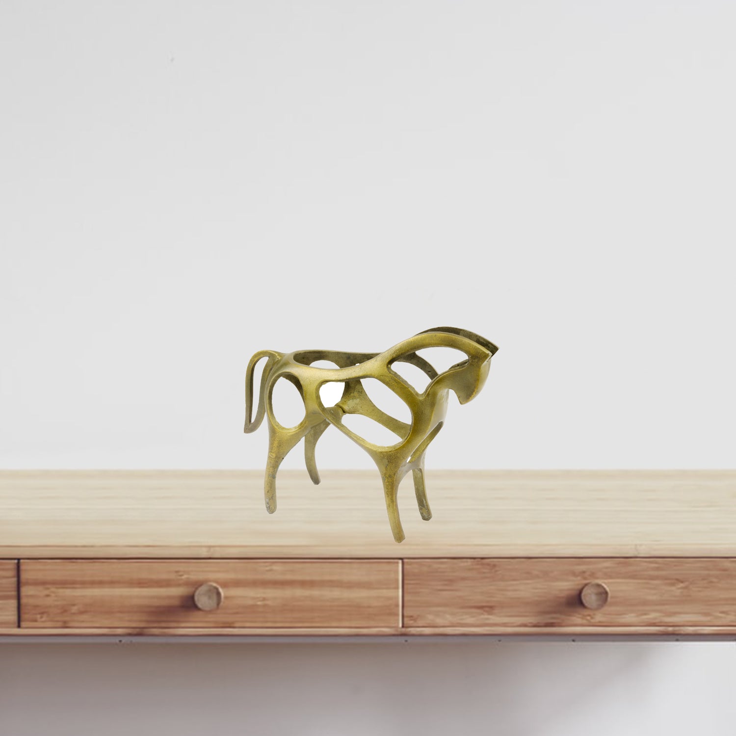 4.5" x 17.5" x 12.5" Antique Gold Abstract Standing Horse
