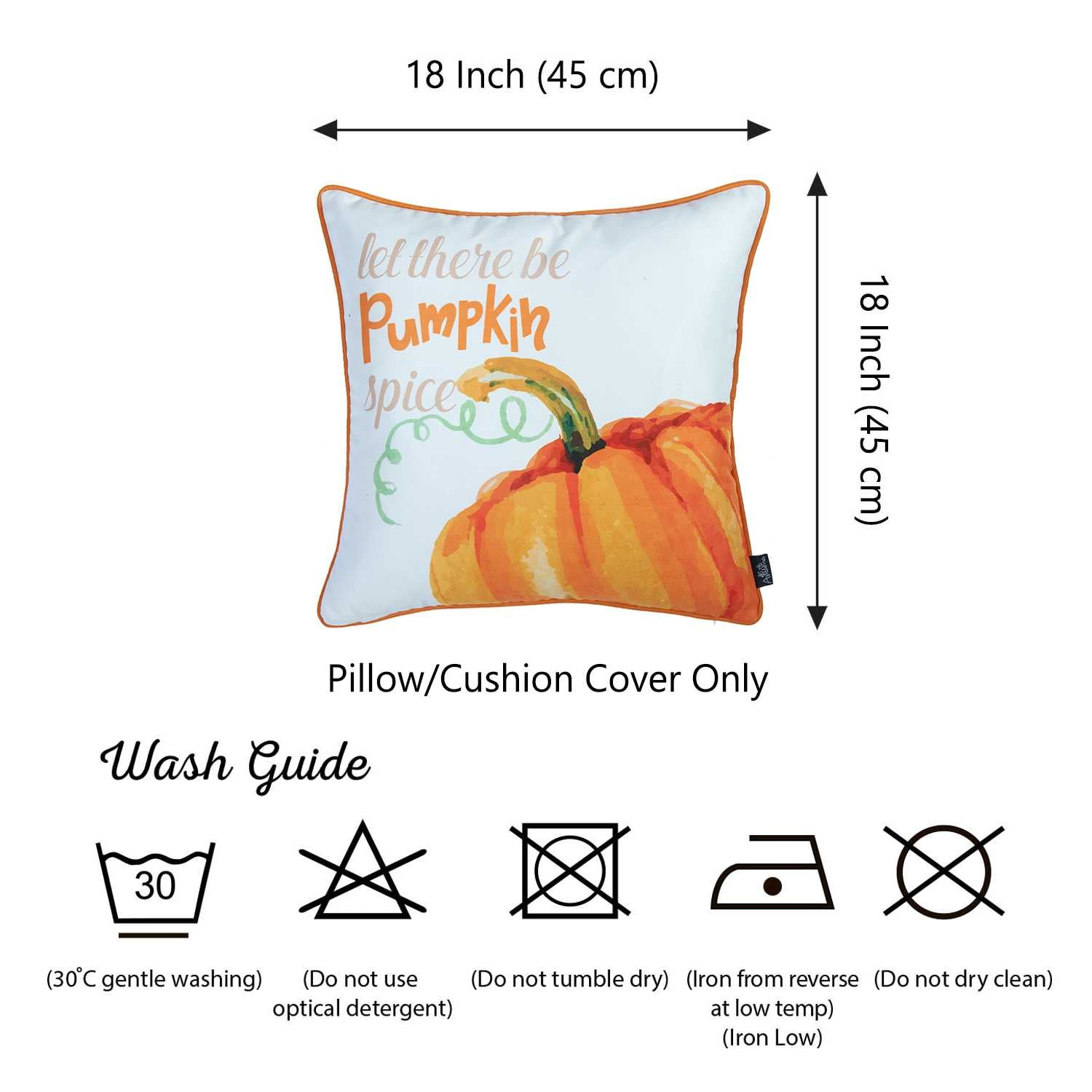18"x 18" Thankful Pumpkin Love Printed Decorative Throw Pillow Cover
