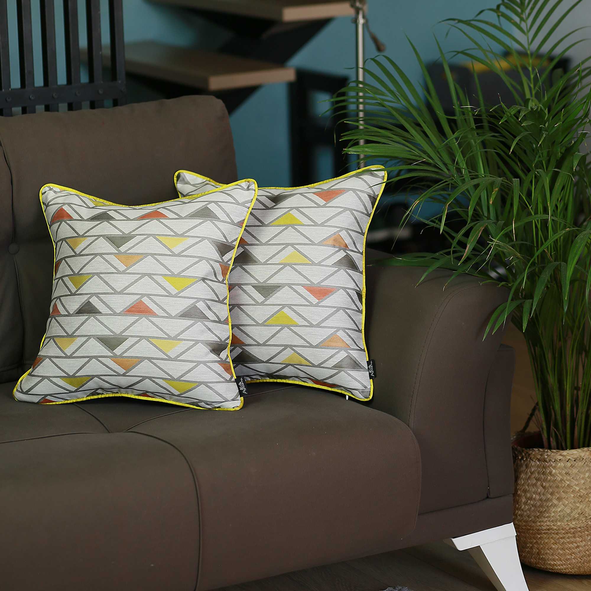 17"x 17" Colorful Jacquard Shapes Decorative Throw Pillow Cover Set Of 2 Pcs Square