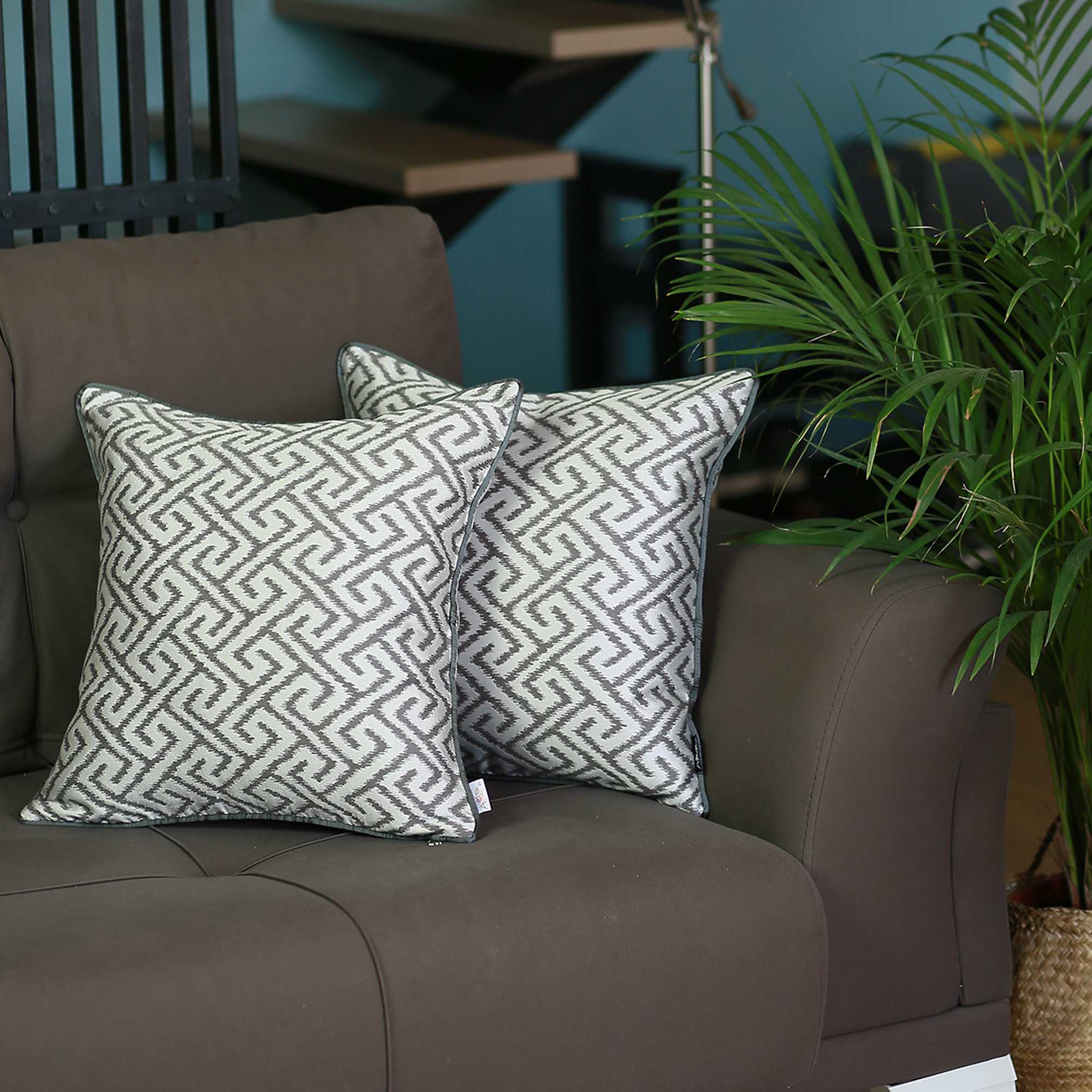 17"x 17" Gray Jacquard Shapes Decorative Throw Pillow Cover Set Of 2 Pcs Square