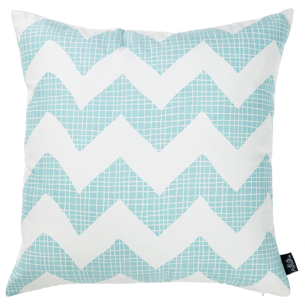 18"x 18" Blue Tropical Chevron Printed Decorative Throw Pillow Cover