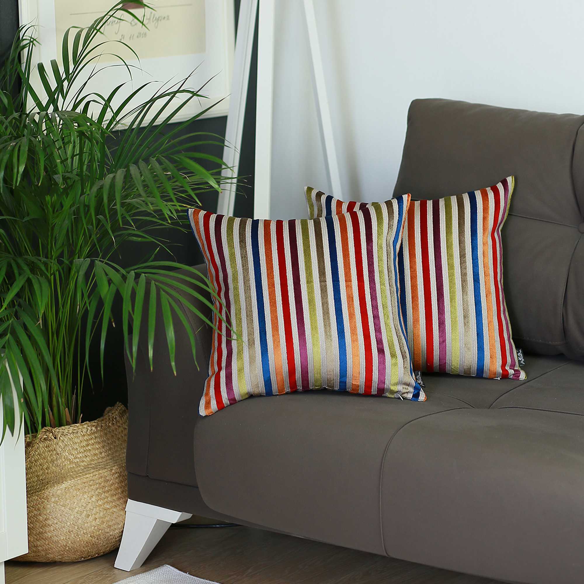 17"x17" Colored Velvet Lines Luxurious Throw Decorative Pillow Case Set of 2 pcs Square