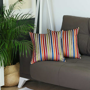 17"x17" Colored Velvet Lines Luxurious Throw Decorative Pillow Case Set of 2 pcs Square