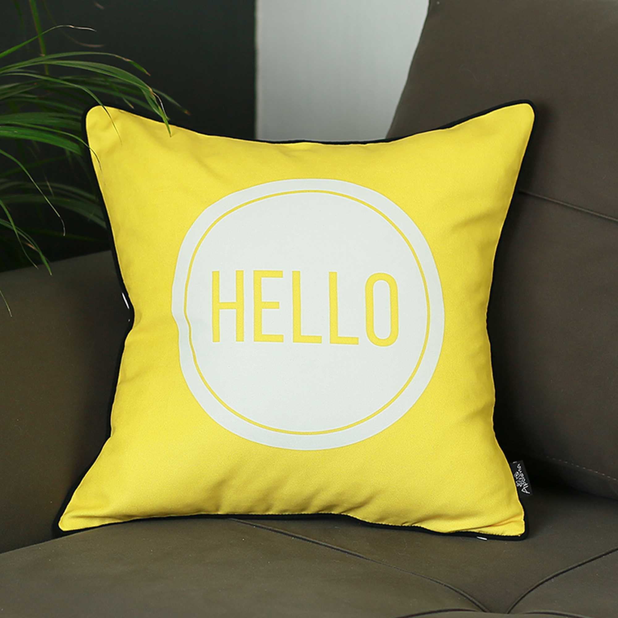 18"x18" Scandi Square Hello Printed Decorative Throw Pillow Cover