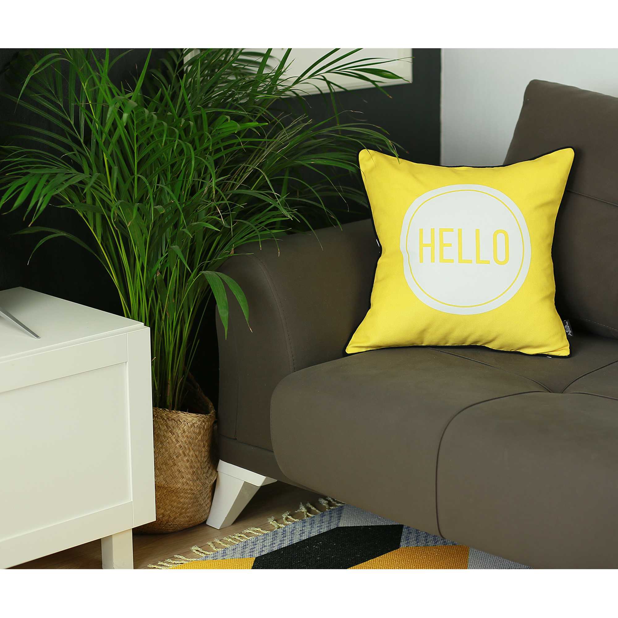 18"x18" Scandi Square Hello Printed Decorative Throw Pillow Cover
