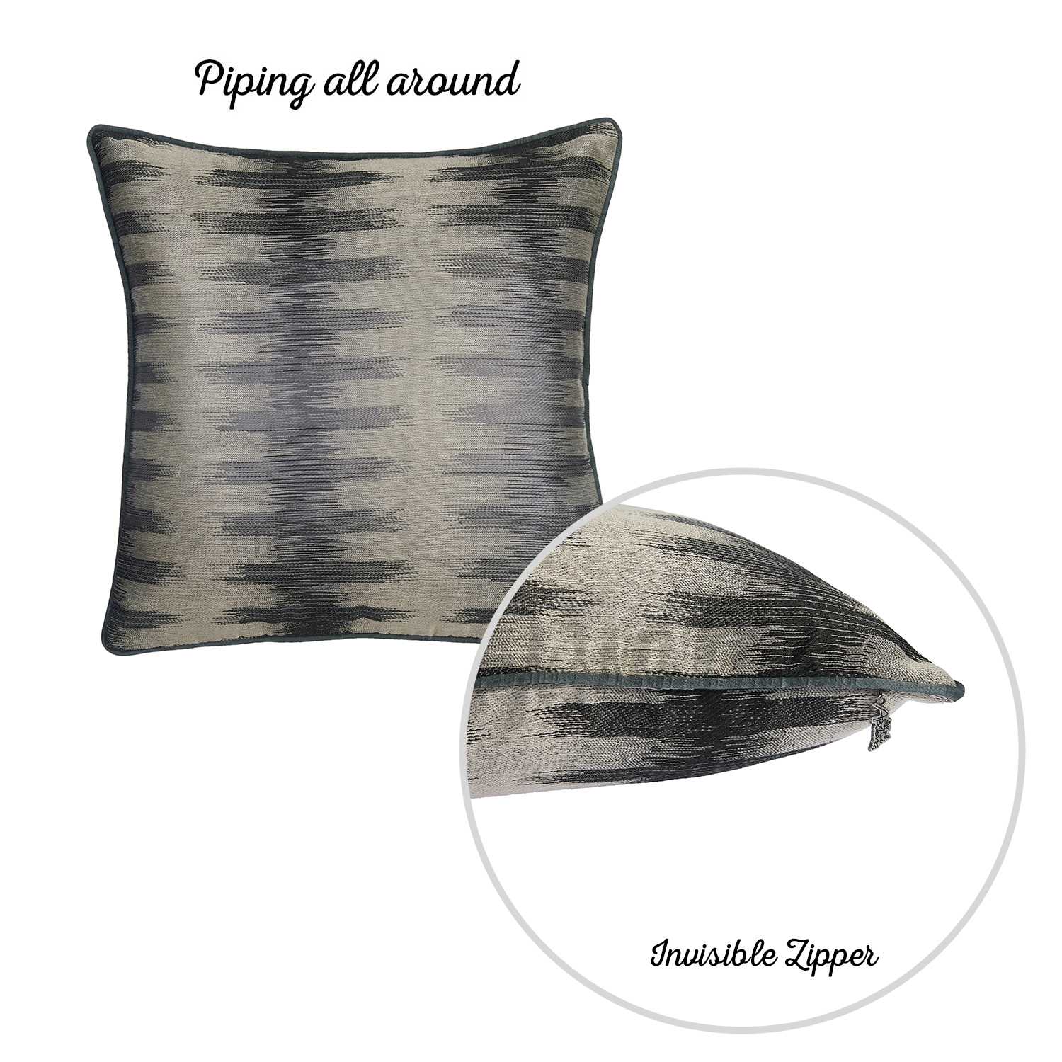 17"x 17" Black Gray Jacquard Decorative Throw Pillow Cover Set Of 2 Pcs Square