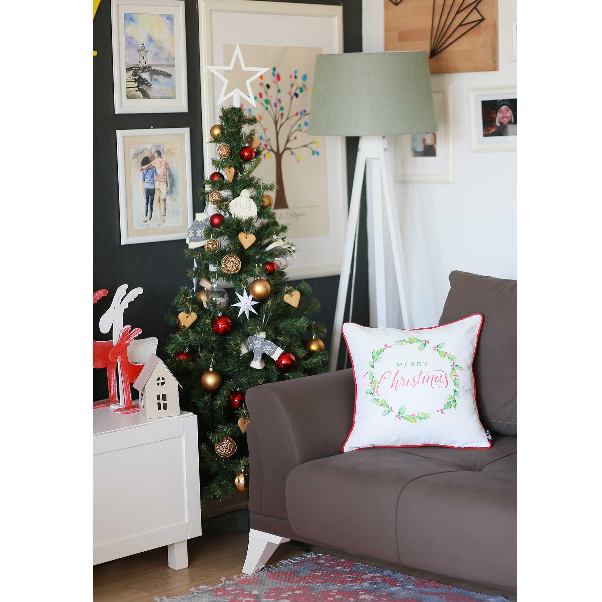 18"x18" Christmas Plants Printed Decorative Throw Pillow Cover