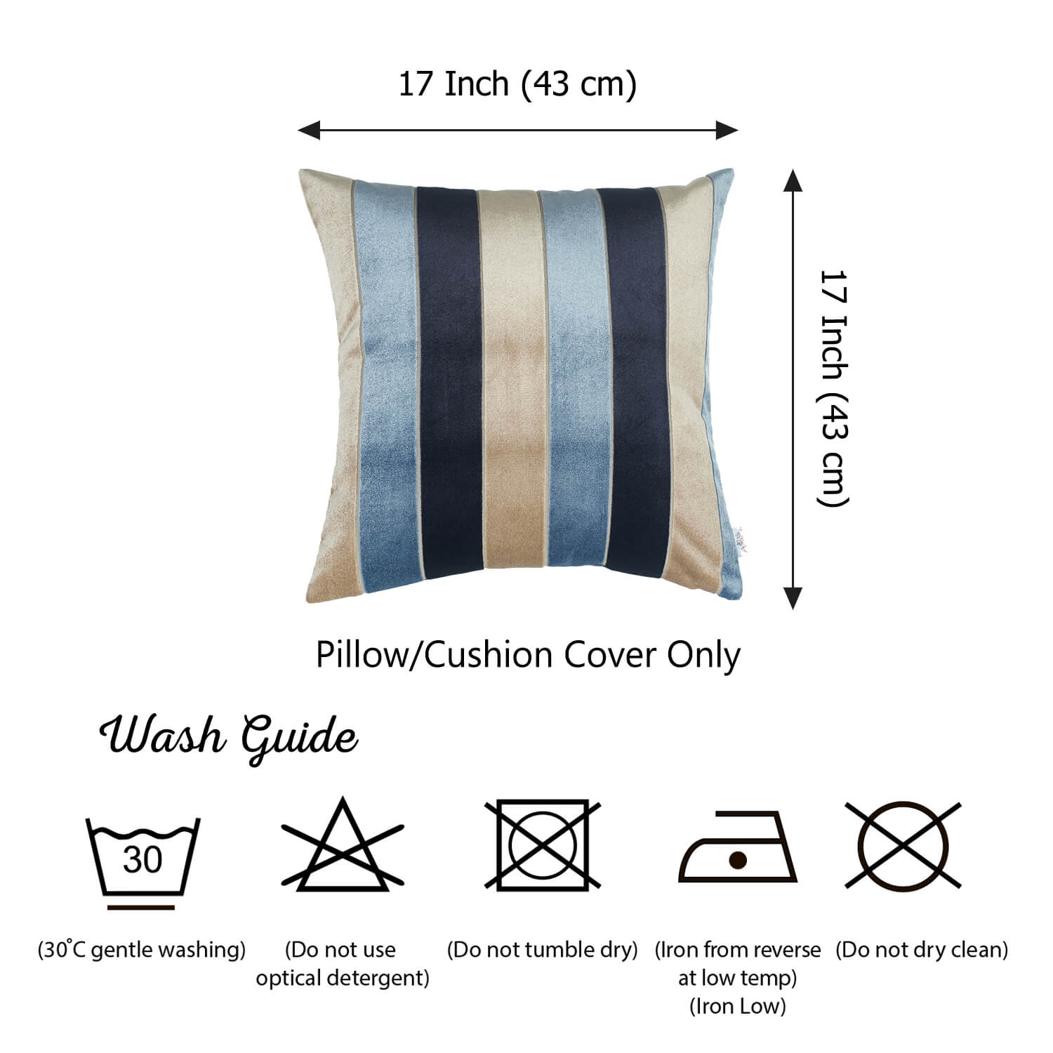 17"x17"Blue Velvet Luxurious Throw Decorative Pillow Case Set of 2 pcs Square