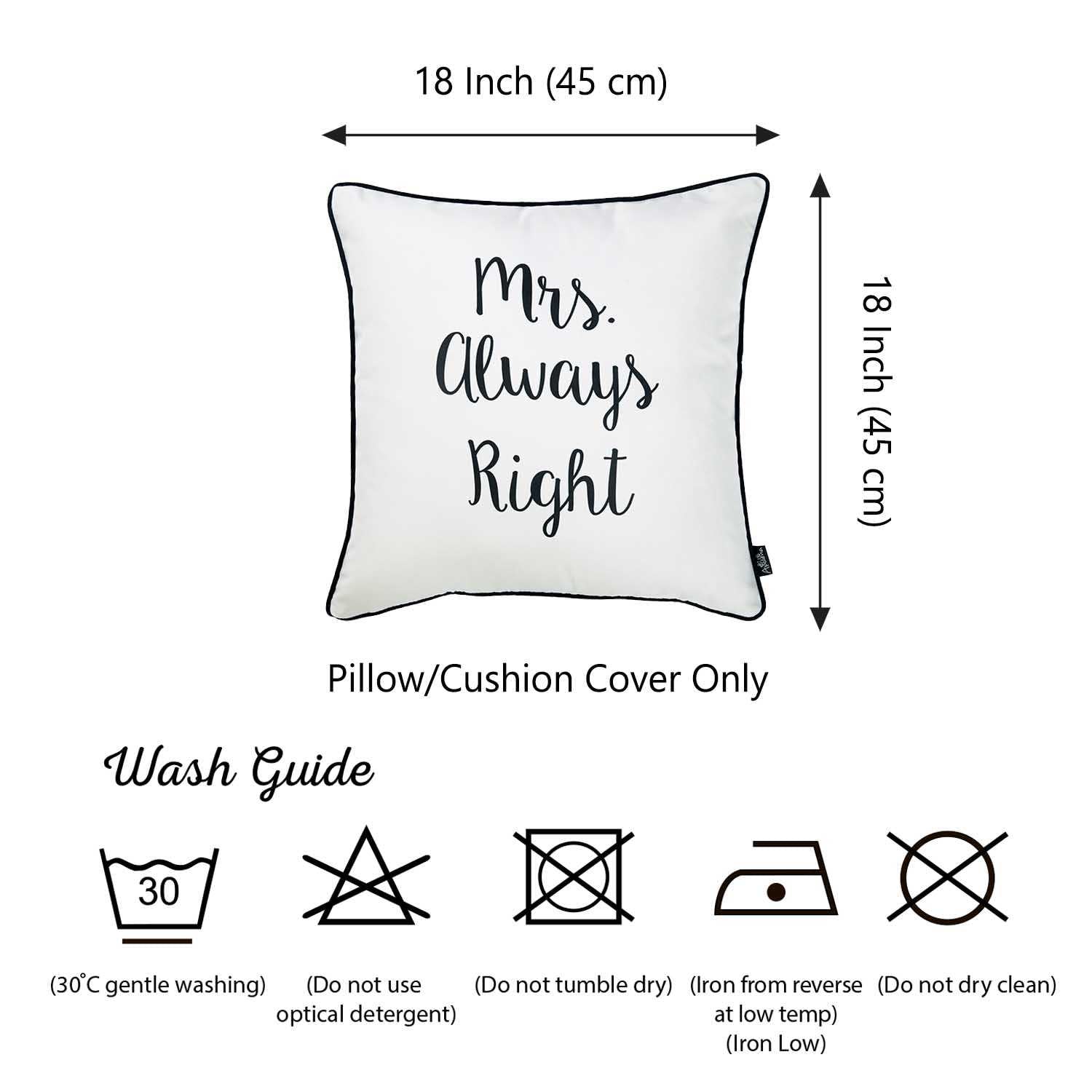 18"x18" Skandi Mrs. Right Decorative Throw Pillow Cover Printed