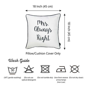 18"x18" Skandi Mrs. Right Decorative Throw Pillow Cover Printed