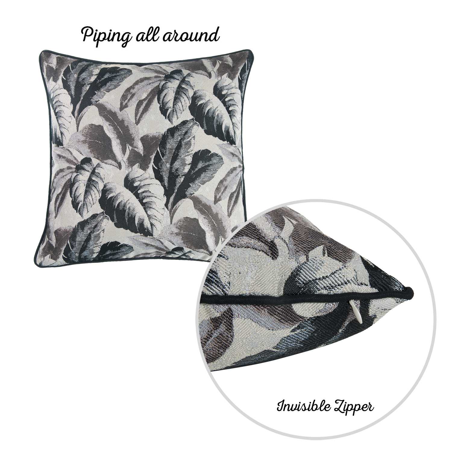 17"x 17"Grey Jacquard Tropical Leaf Decorative Throw Pillow Cover