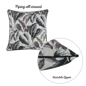 17"x 17"Grey Jacquard Tropical Leaf Decorative Throw Pillow Cover