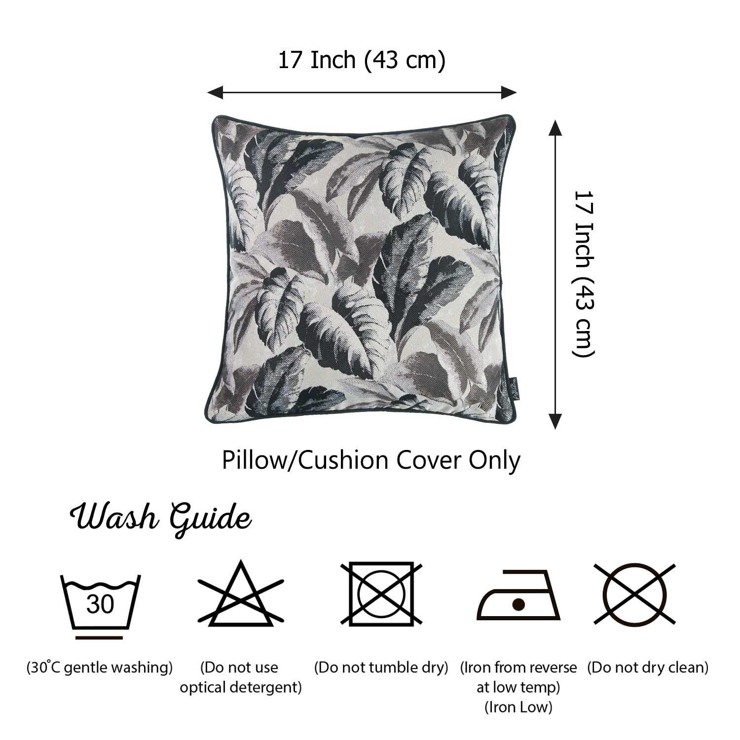17"x 17"Grey Jacquard Tropical Leaf Decorative Throw Pillow Cover