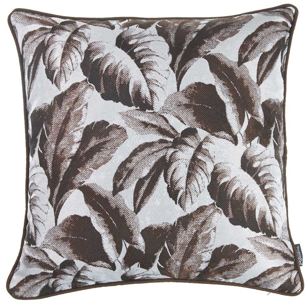 17"x 17" Brown Jacquard Tropical Leaf Decorative Throw Pillow Cover