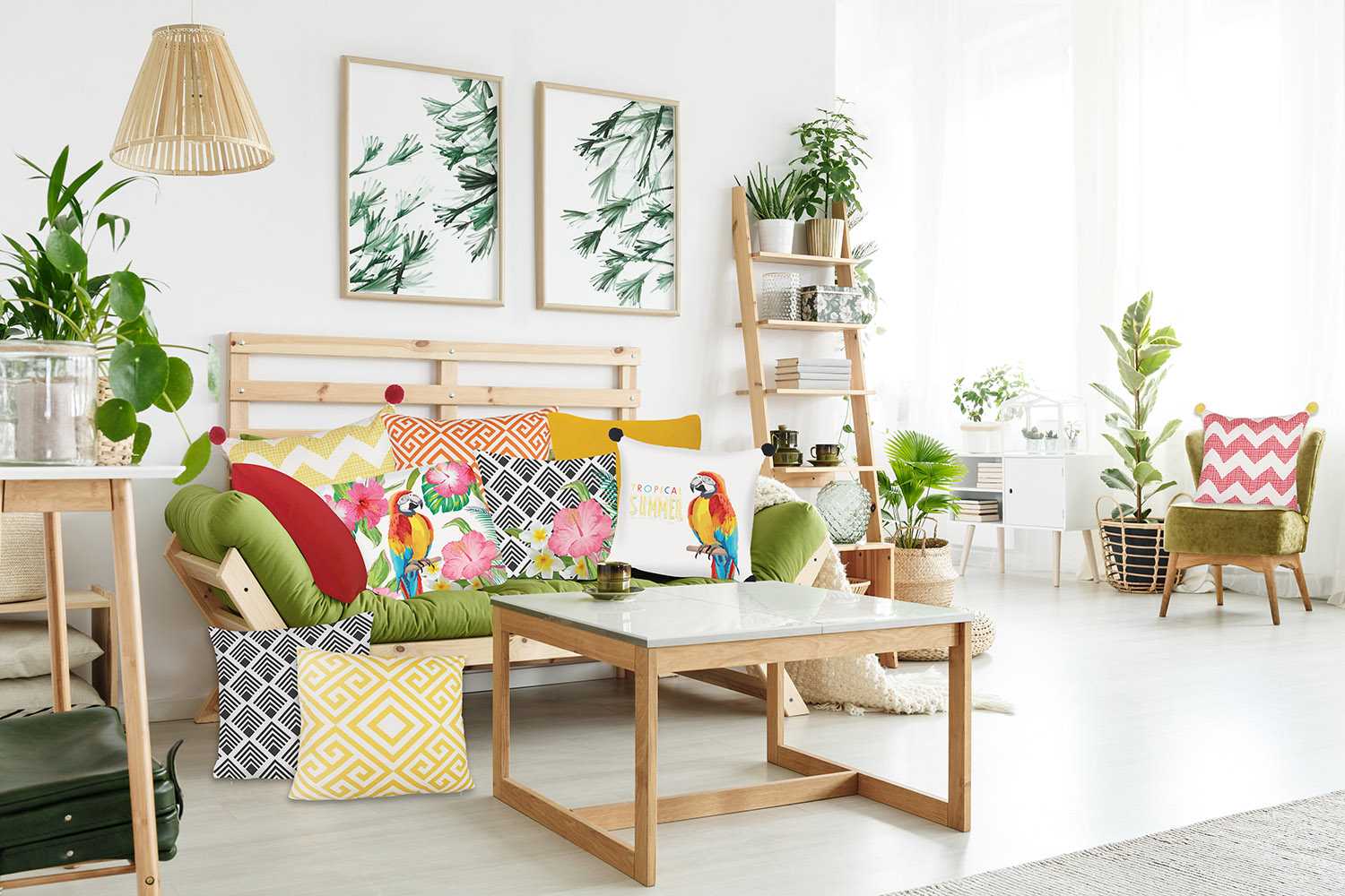 18"x 18" Pink Tropical Chevron Decorative Throw Pillow Cover