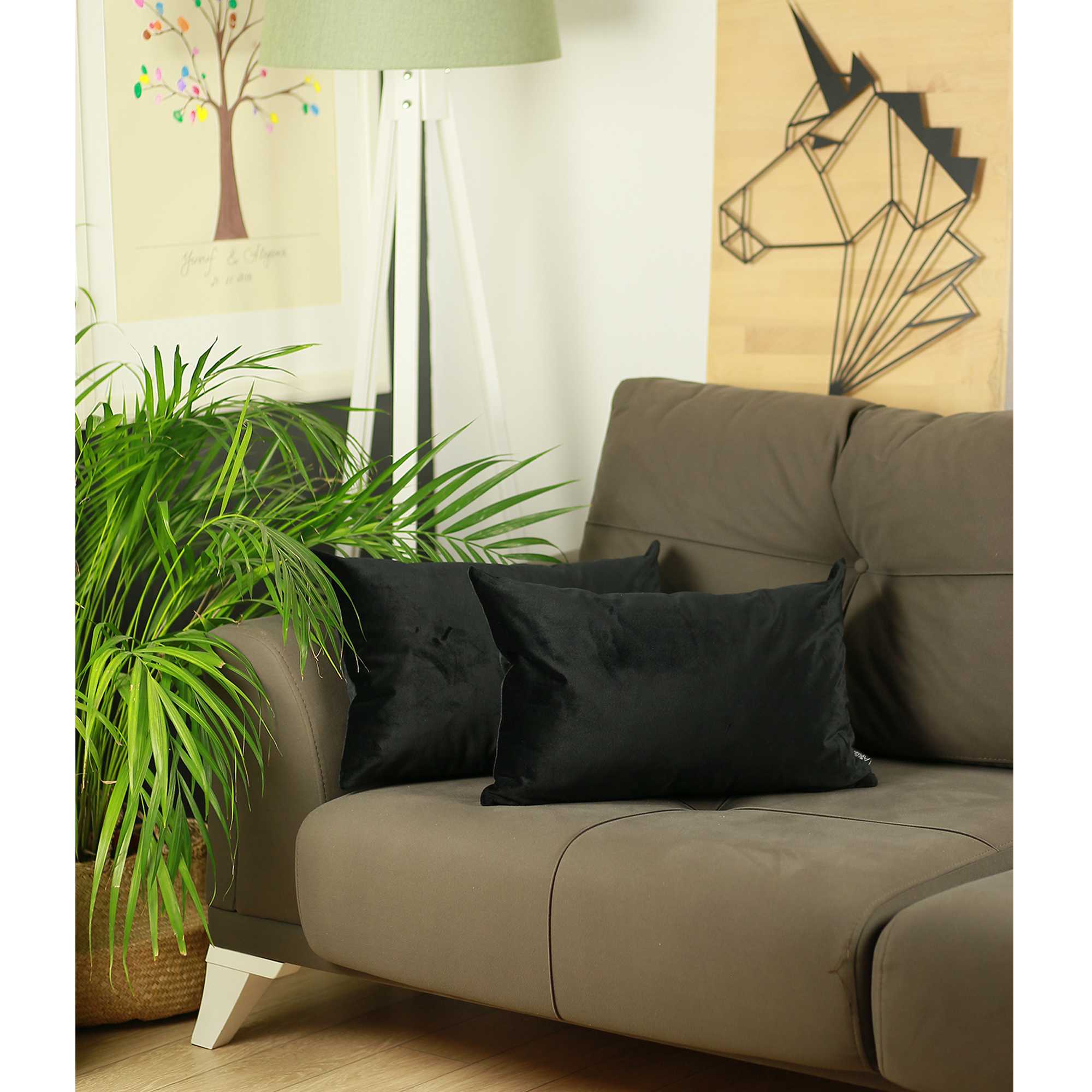 21"x14" Black Velvet Decorative Throw Pillow Cover 2 Pcs in set